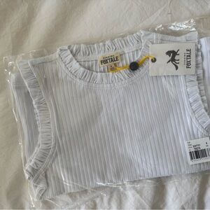 Finding Foxtale White Ribbed Ruffle Edge Top